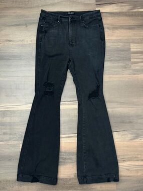 Judy Blue Black High Waist Tummy Control Destroy Flare Denim Jeans Size 15/32